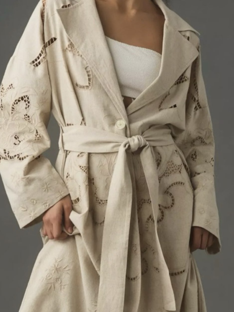 Embroidered Linen Trench Coat