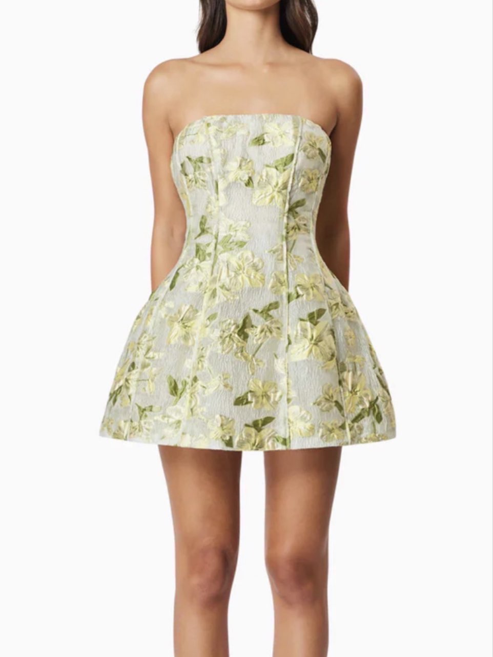 Darner Strapless Mini Dress in Green Floral