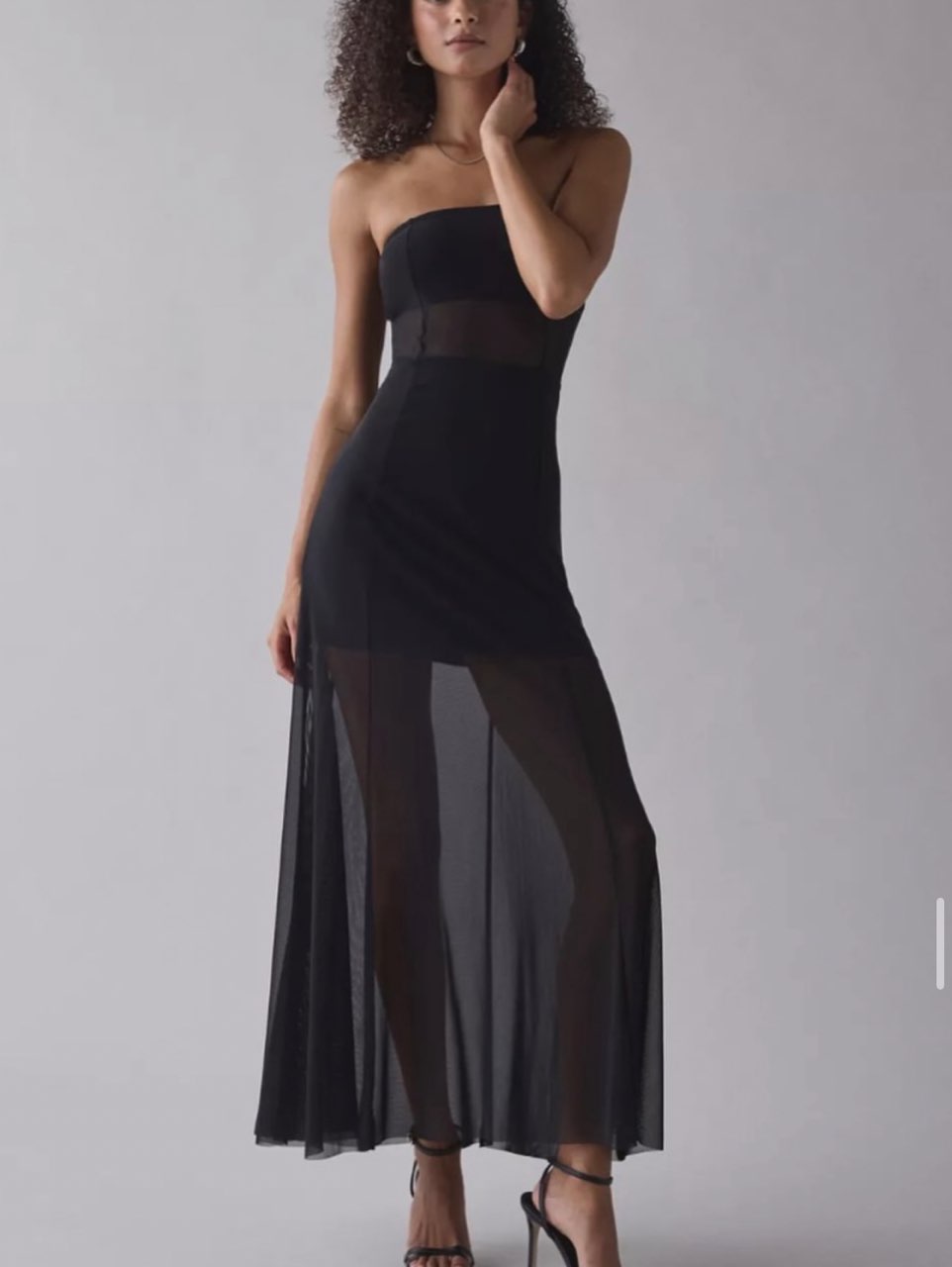 Black Strapless Sheer Maxi Dress