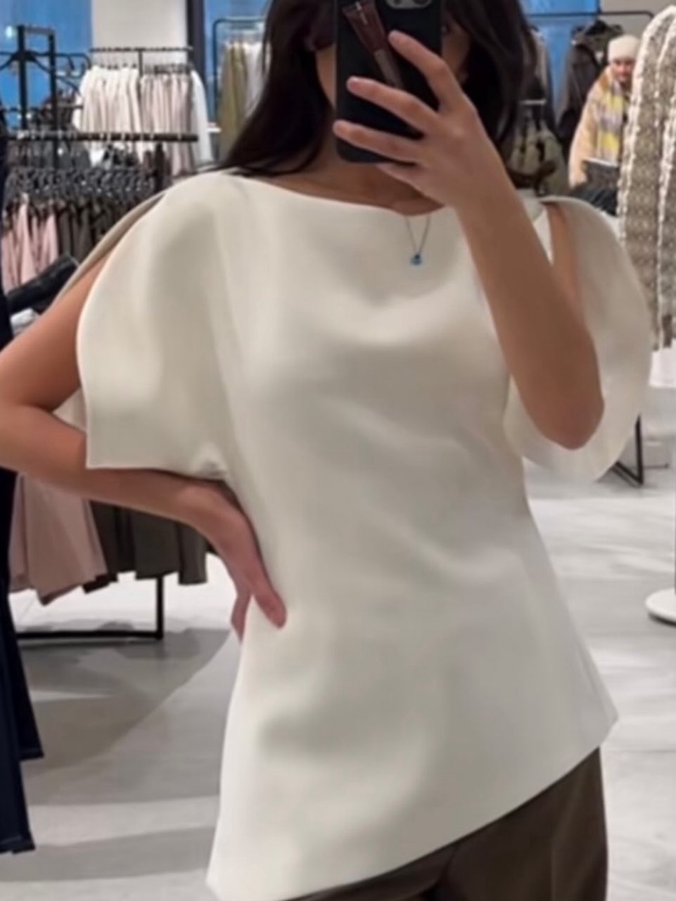 Cream Sculptural Puff Sleeve Top