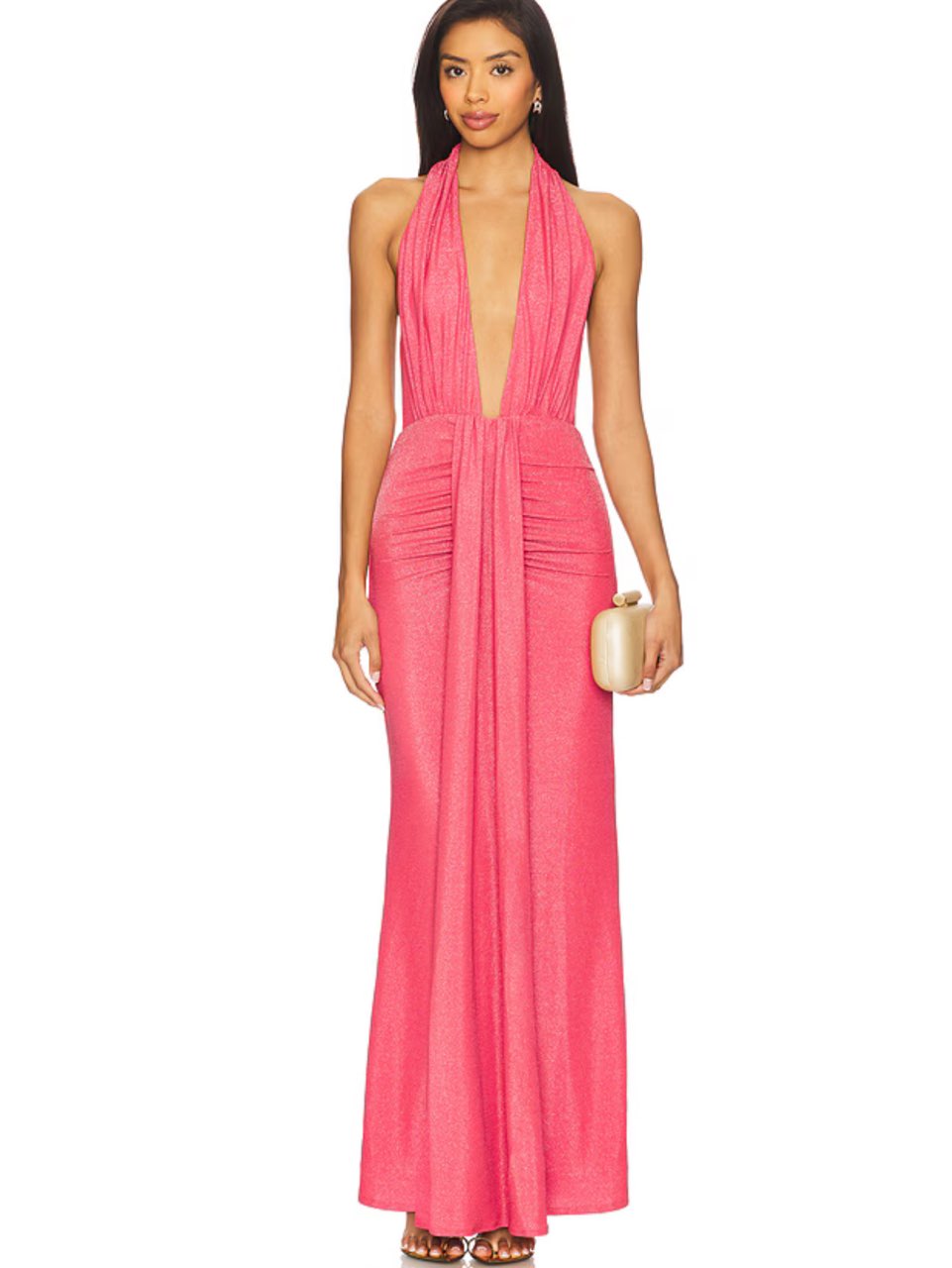 Hot Pink Plunge Halter Maxi Dress