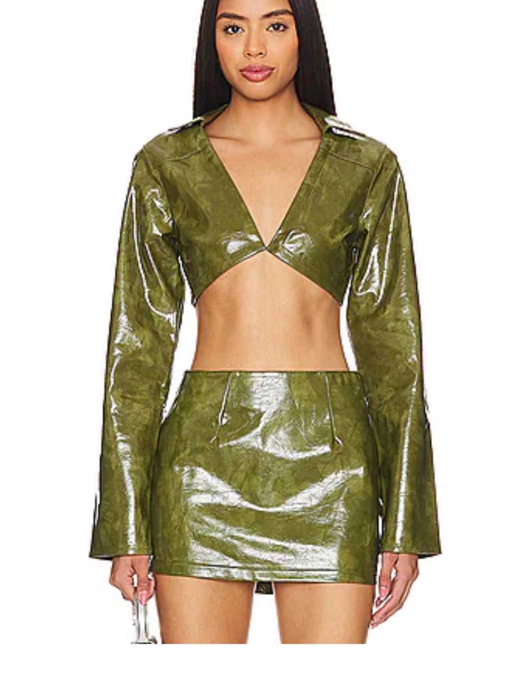 Ethel Faux Leather Jacket in Olive