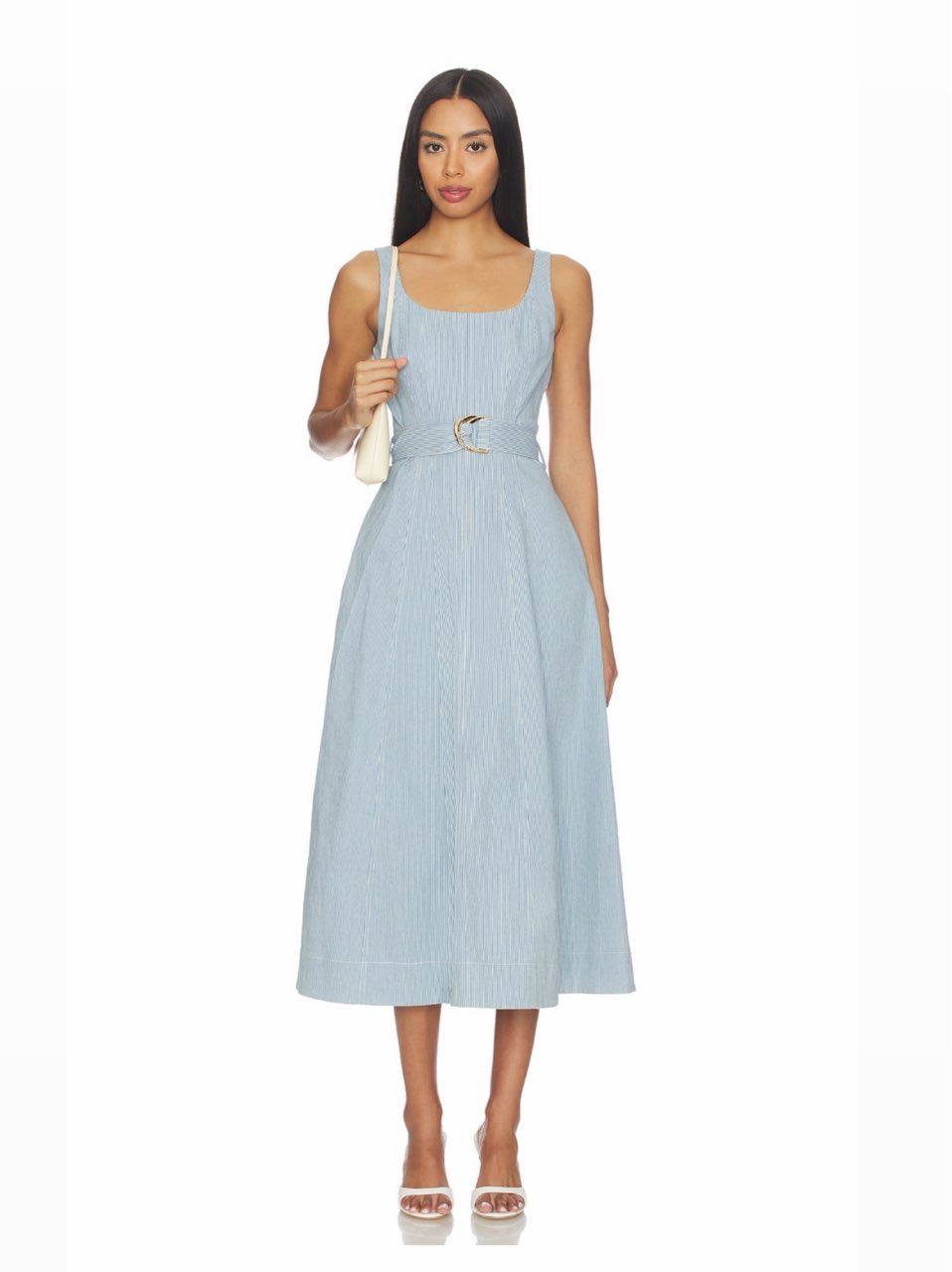 Karina Grimaldi Lilliana Denim Maxi Dress in Striped Denim Baby Blue size XS