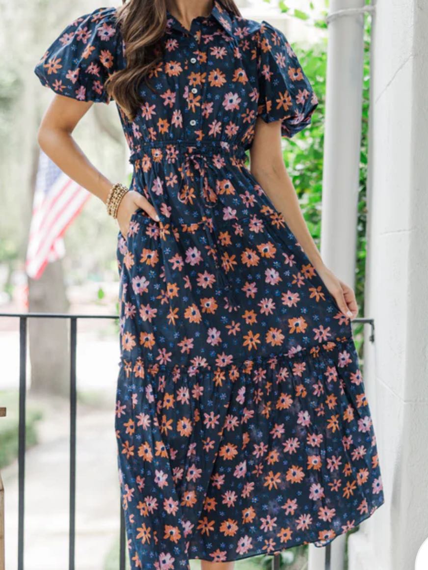 Pinch: Looking Your Way Navy Blue Floral Midi Dress