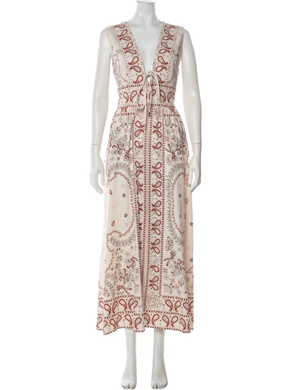 Red and white paisley midi