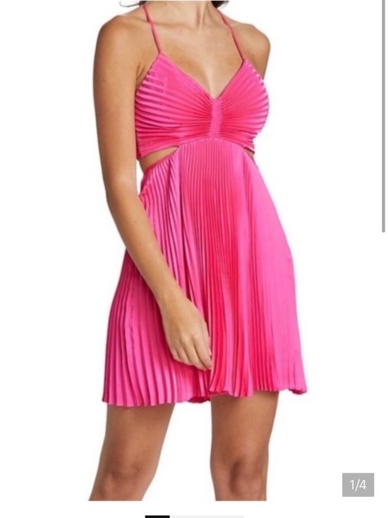 Hot Pink Pleated Cutout Mini Dress
