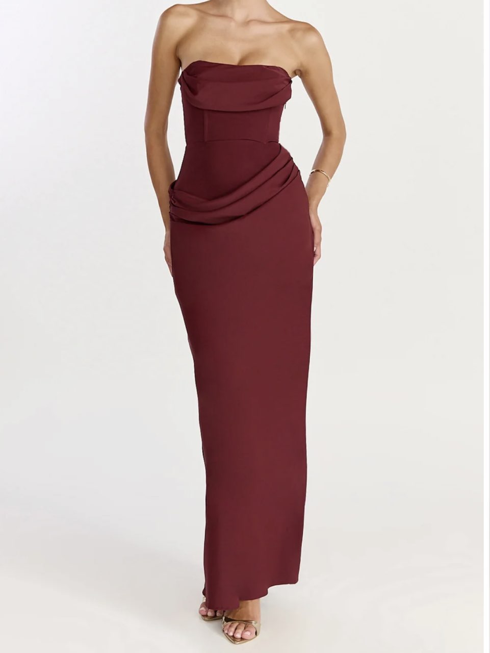 Burgundy Strapless Draped Gown