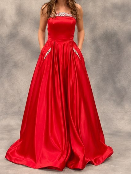 Sherri Hill Red Strapless Embellished Ball Gown