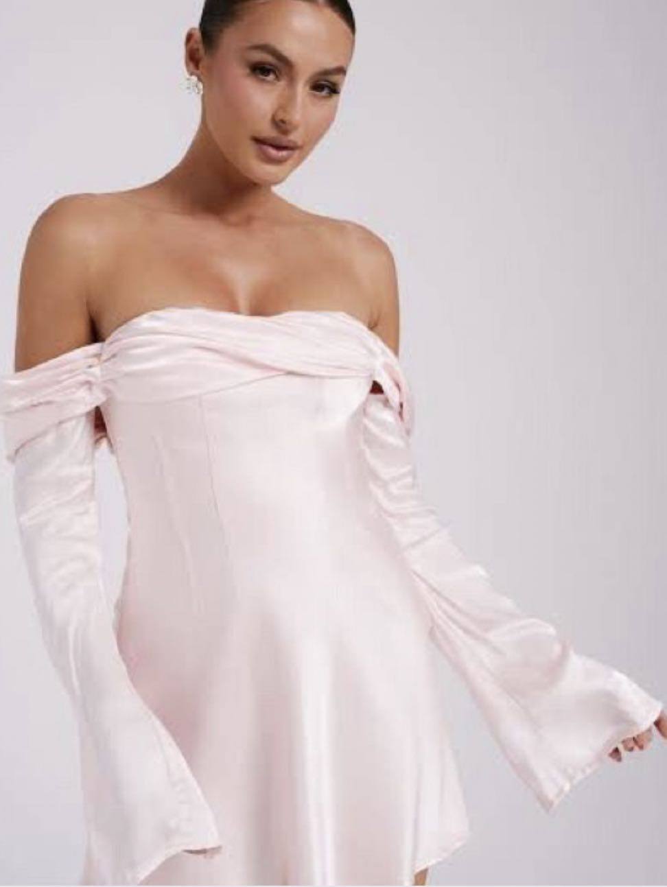 Pink Satin Off-Shoulder Mini Dress