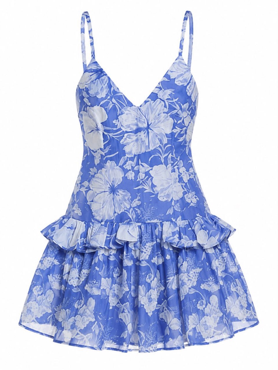 Blue Floral Ruffle Mini Dress