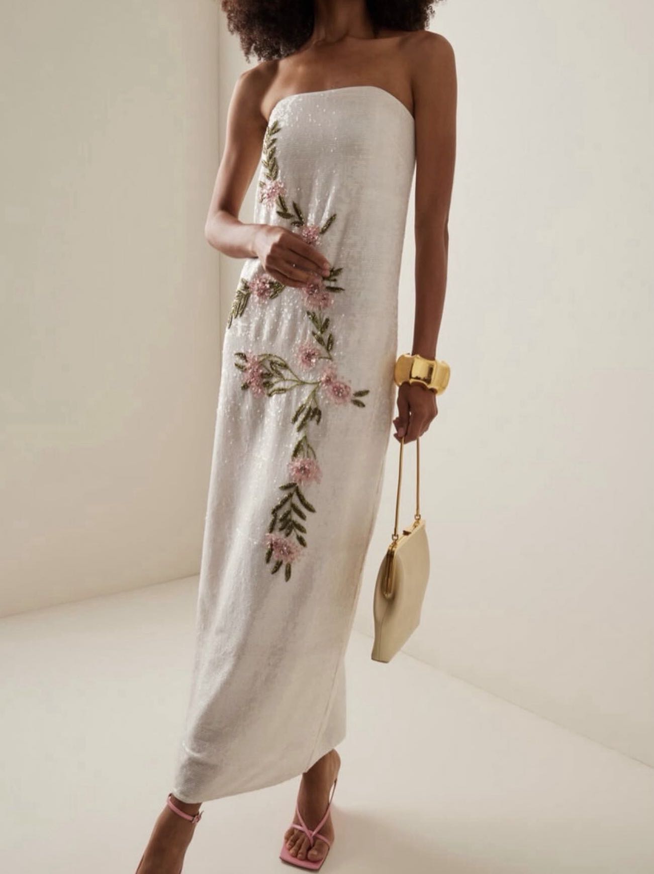 Staud Casey Embroidered Floral Strapless Dress