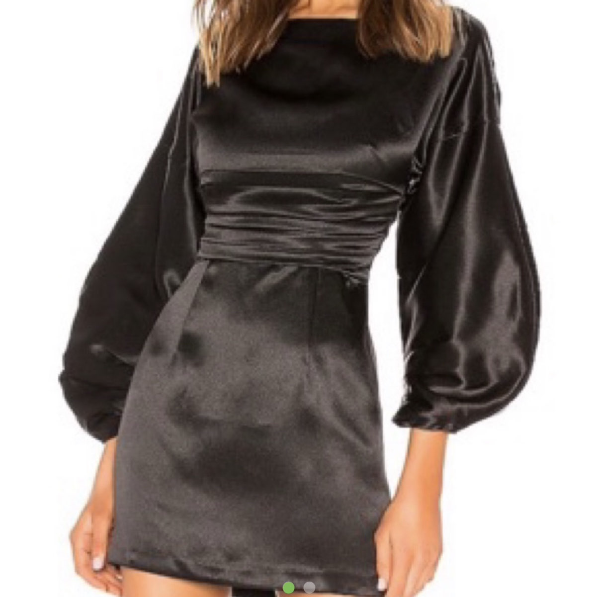 Black Satin Balloon Sleeve Mini Dress