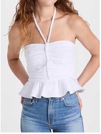 White Ruched Halter Peplum Top