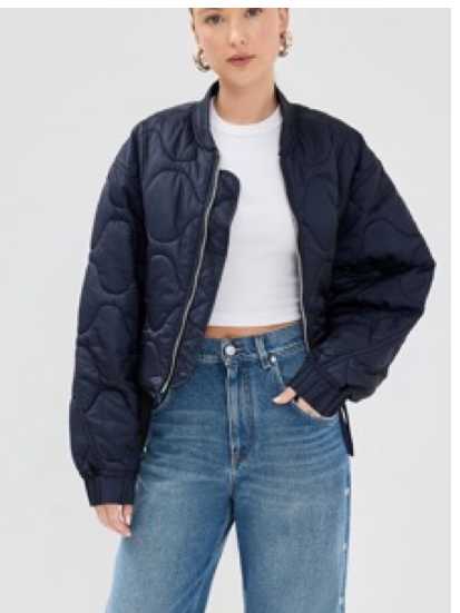 Navy Quilted Bomber Jacket