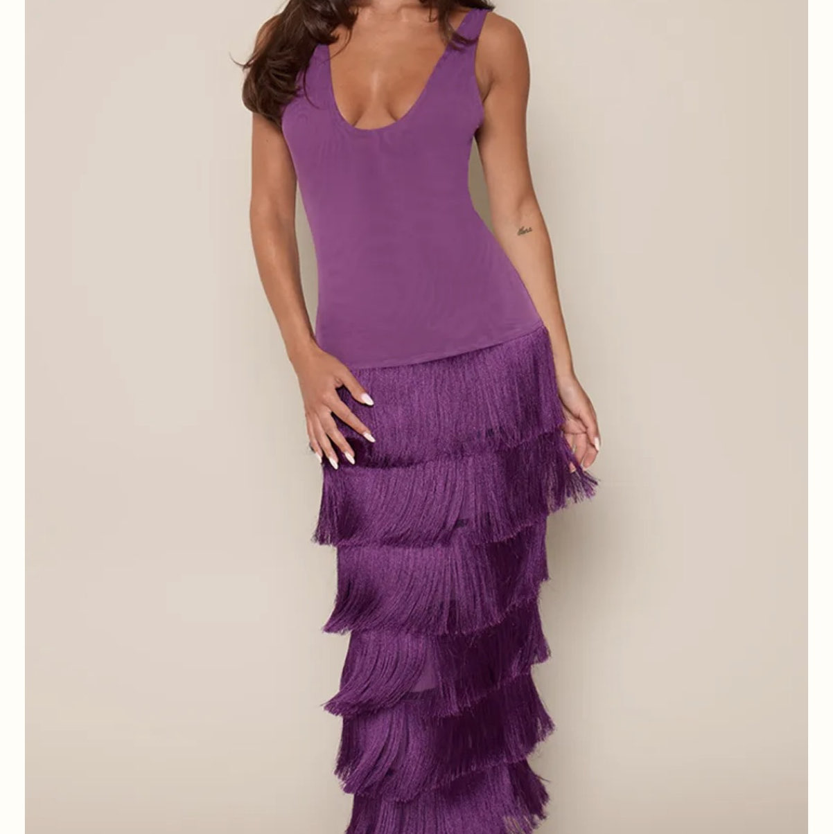 PLT Purple Fringe Maxi Dress