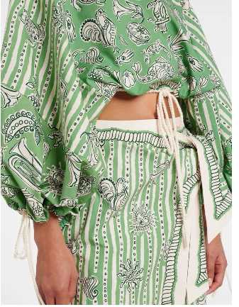Green Striped & Paisley Cropped Blouse