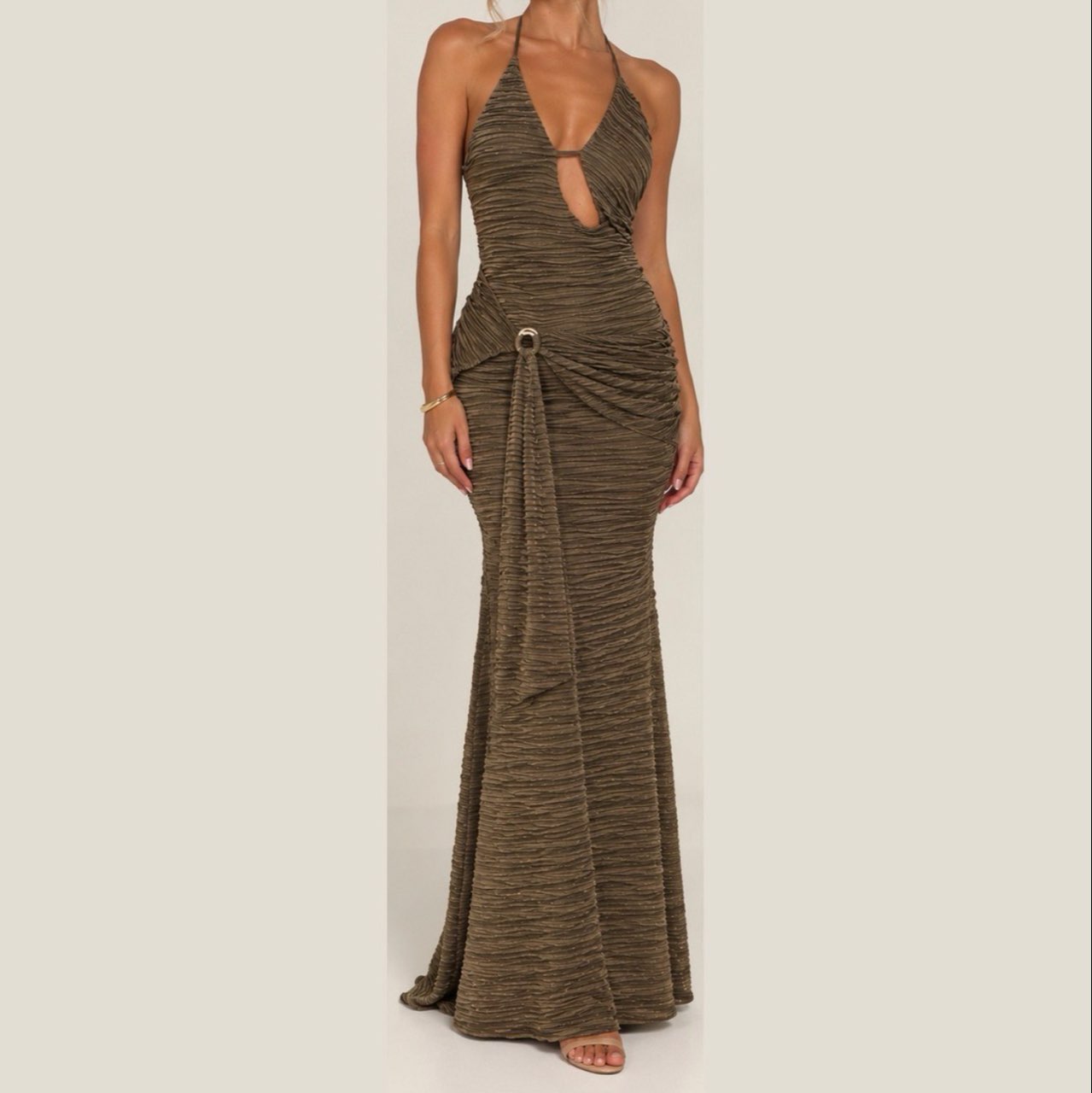 ASOS DESIGN Bronze Ruched Cross Back Maxi Dress