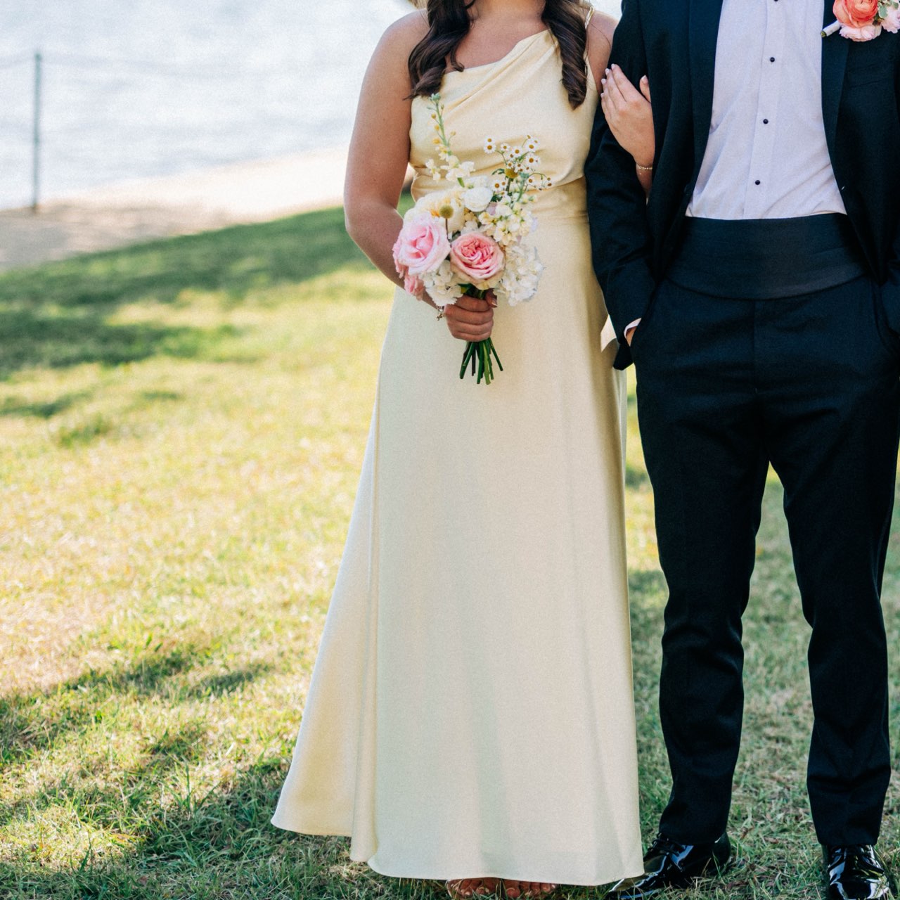 Alex Marie Camila Stretch Satin Dress in Butter