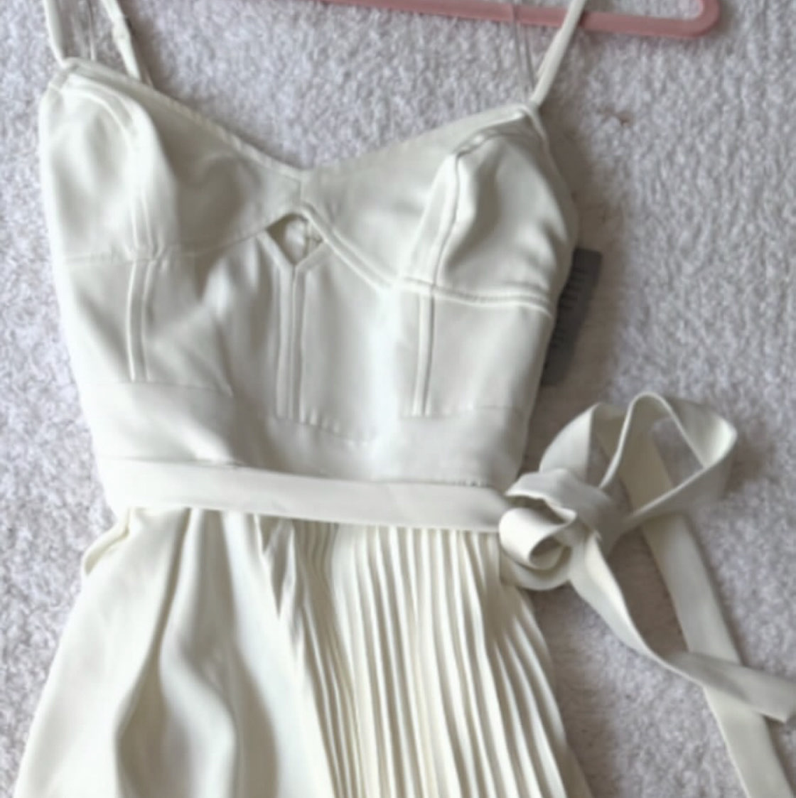Cream Pleated Midi Dress