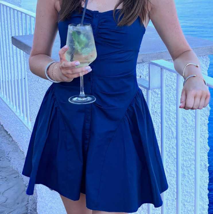 Navy Ruched Button-Front Mini Dress