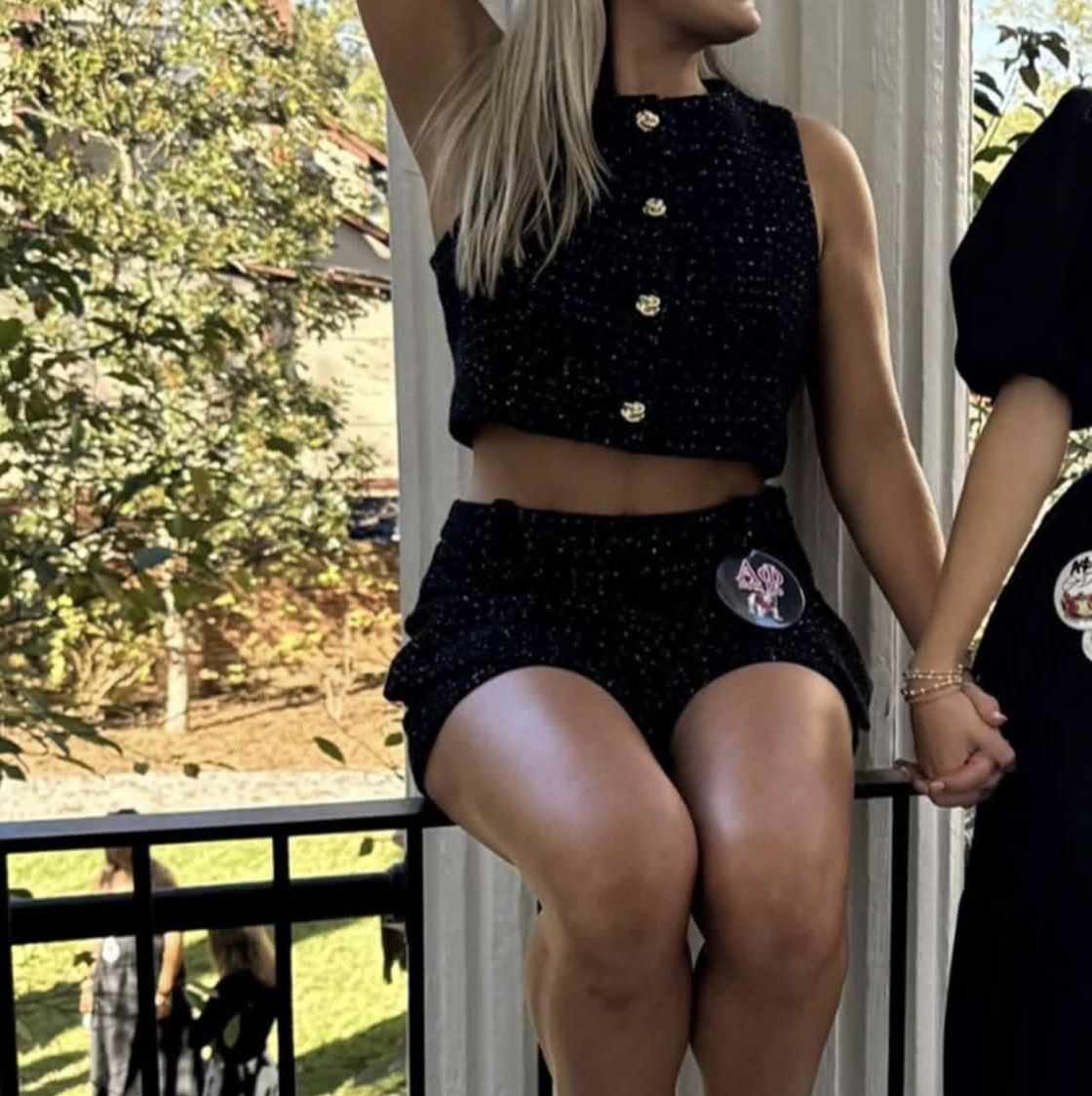 Black Tweed Crop Top and Skort Set