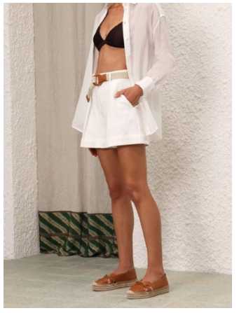 White Pleated High-Waisted Shorts with Belt