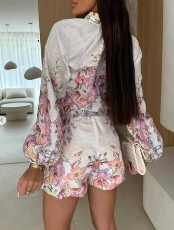 Floral Print Linen Blend Top and Shorts Set