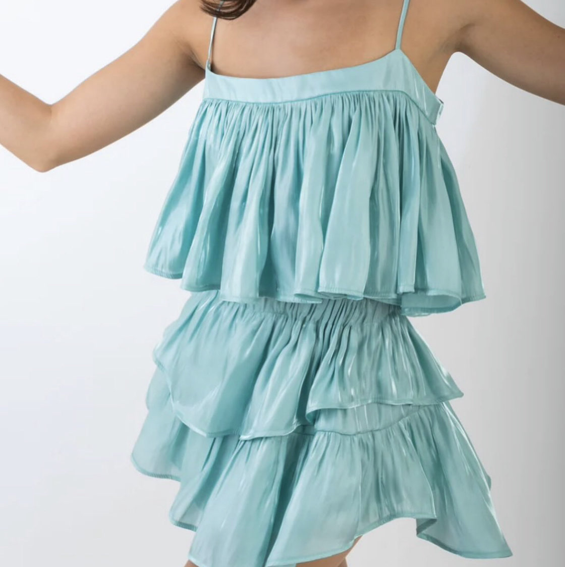 Aqua Tiered Ruffle Cami Top and Skirt Set