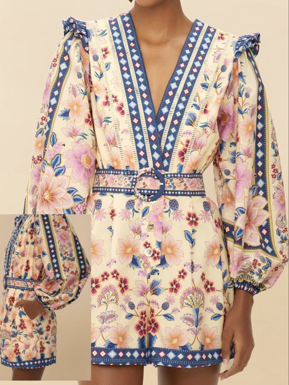 Floral Print Long Sleeve Romper