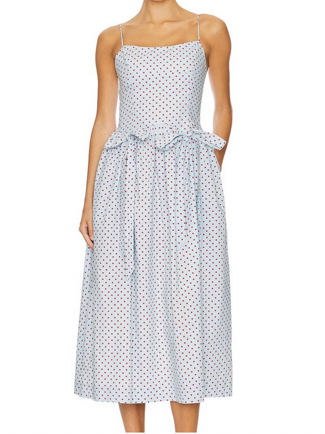 Powder Blue Red Polka Dot Maxi Midi Bows Gameday