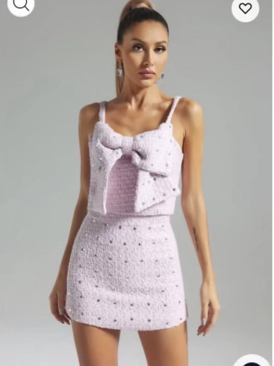 Pink Tweed Bow Crop Top and Mini Skirt Set