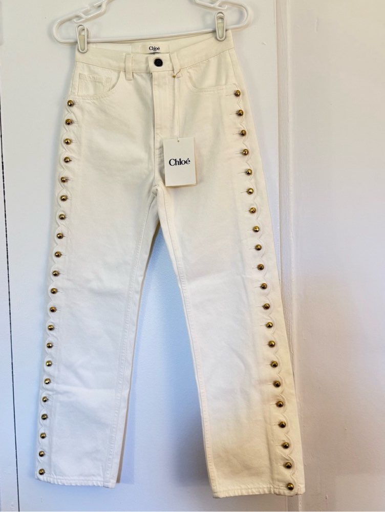 Chloé Cream Gold Button Straight Leg Jeans