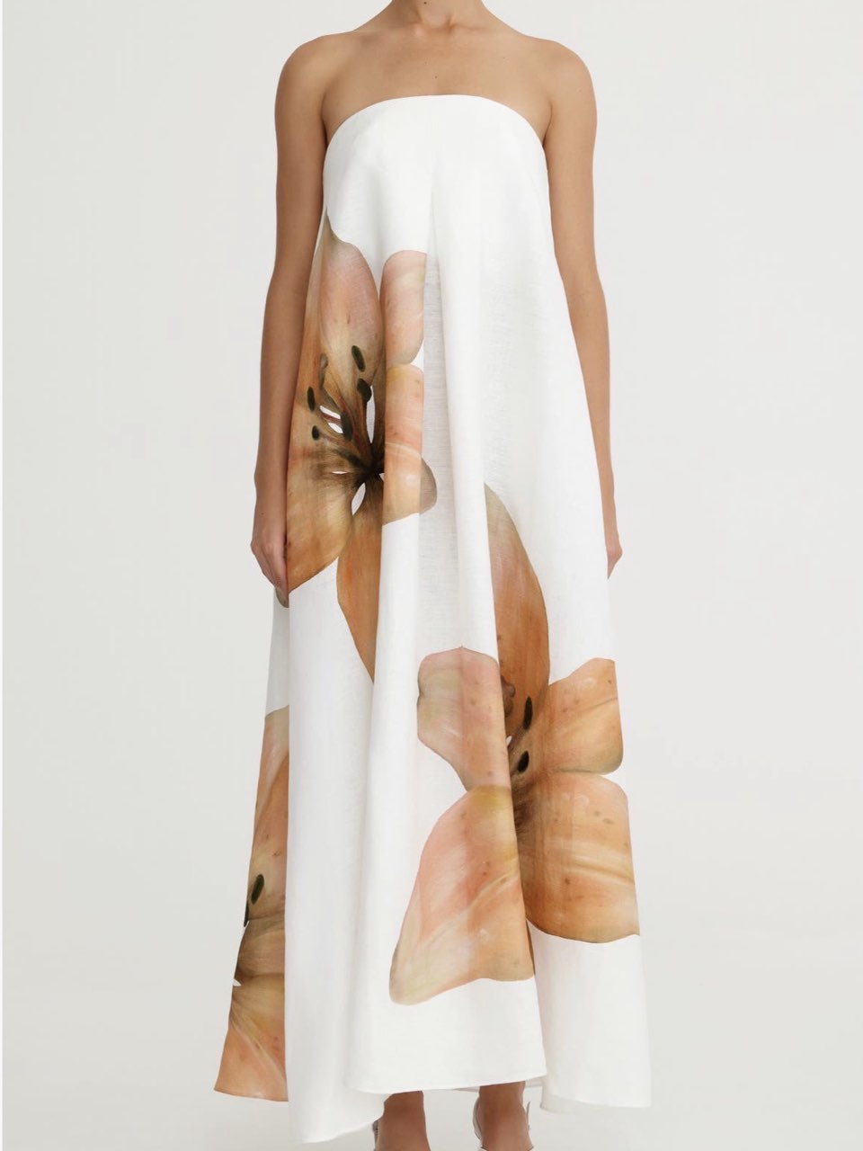 White Peach Floral Strapless Maxi Dress