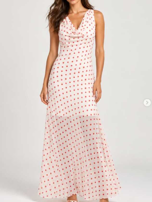 dot Light Pink Polka Dot Cowl Neck Maxi Dress