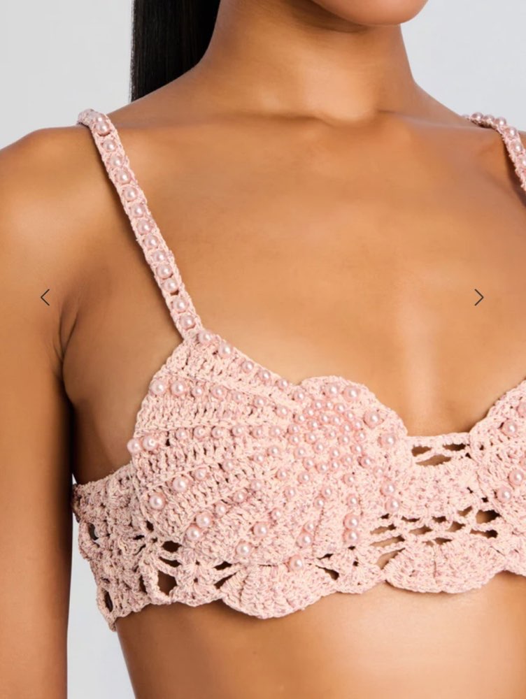 Blush Pink Crochet Pearl Bralette and Midi Skirt Set