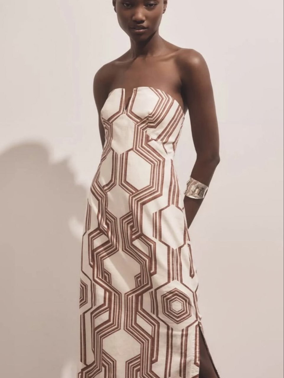 Geometric Strapless Midi Dress