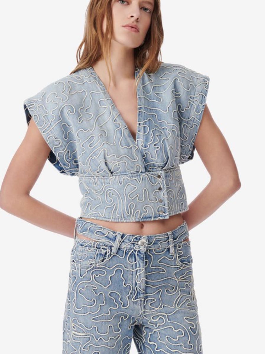 Zahair Embroidered Denim Top