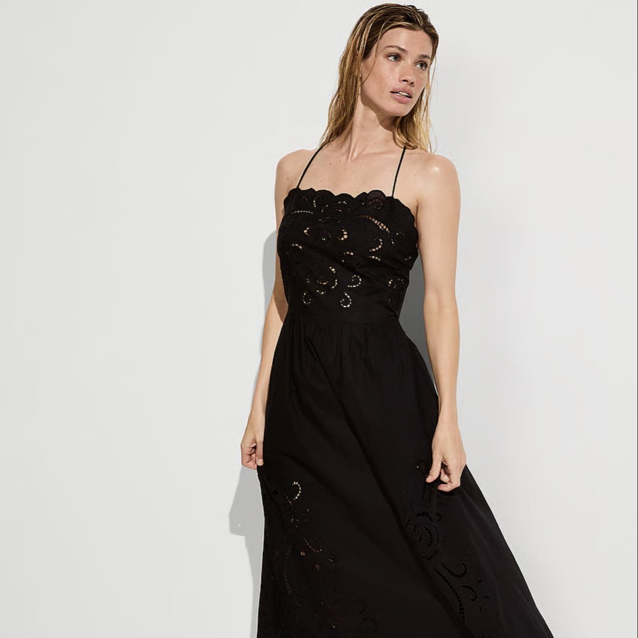 Zara Black Cut-Out Scalloped Maxi Dress
