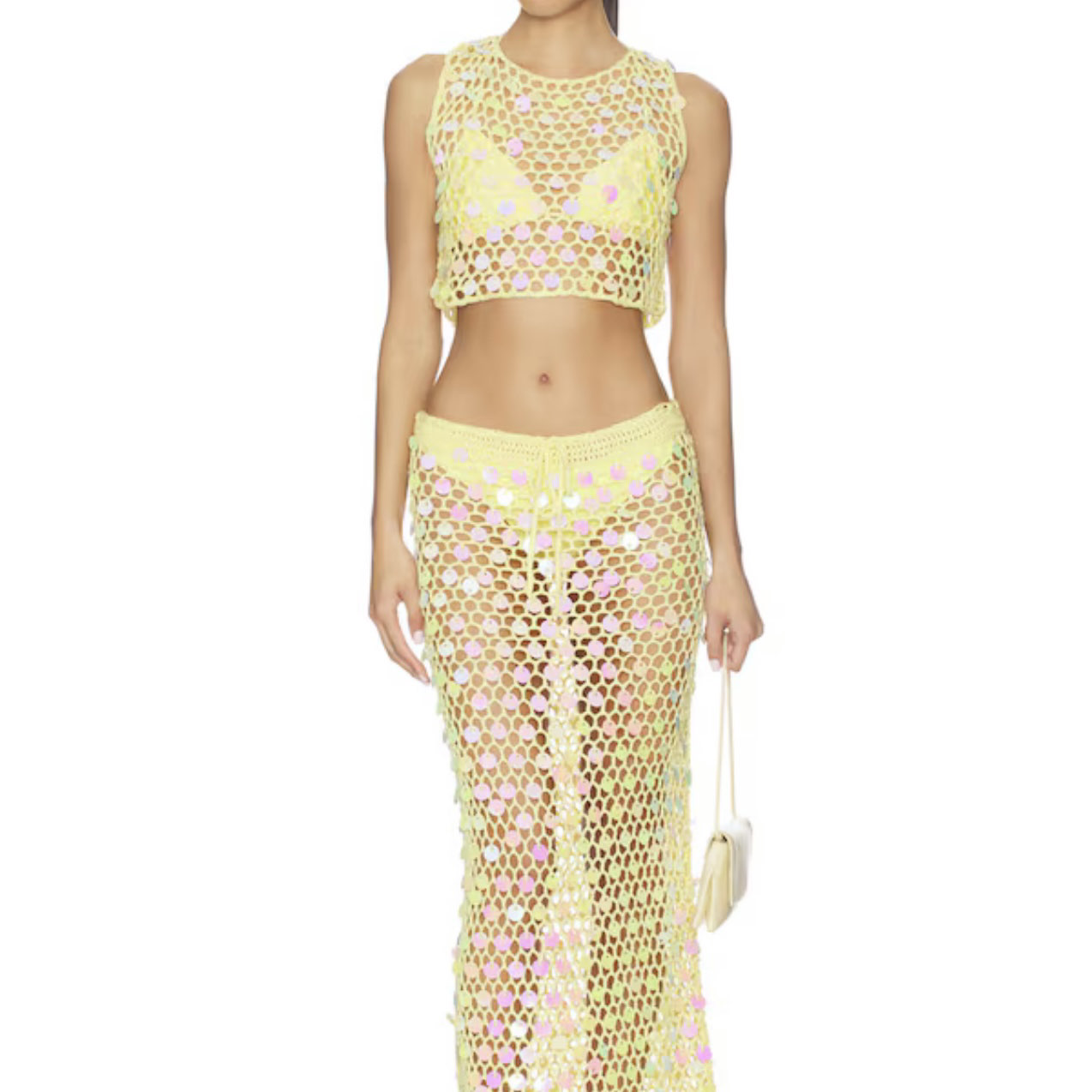 Superdown Coralie Sequin Crochet Top & Maxi Skirt Set