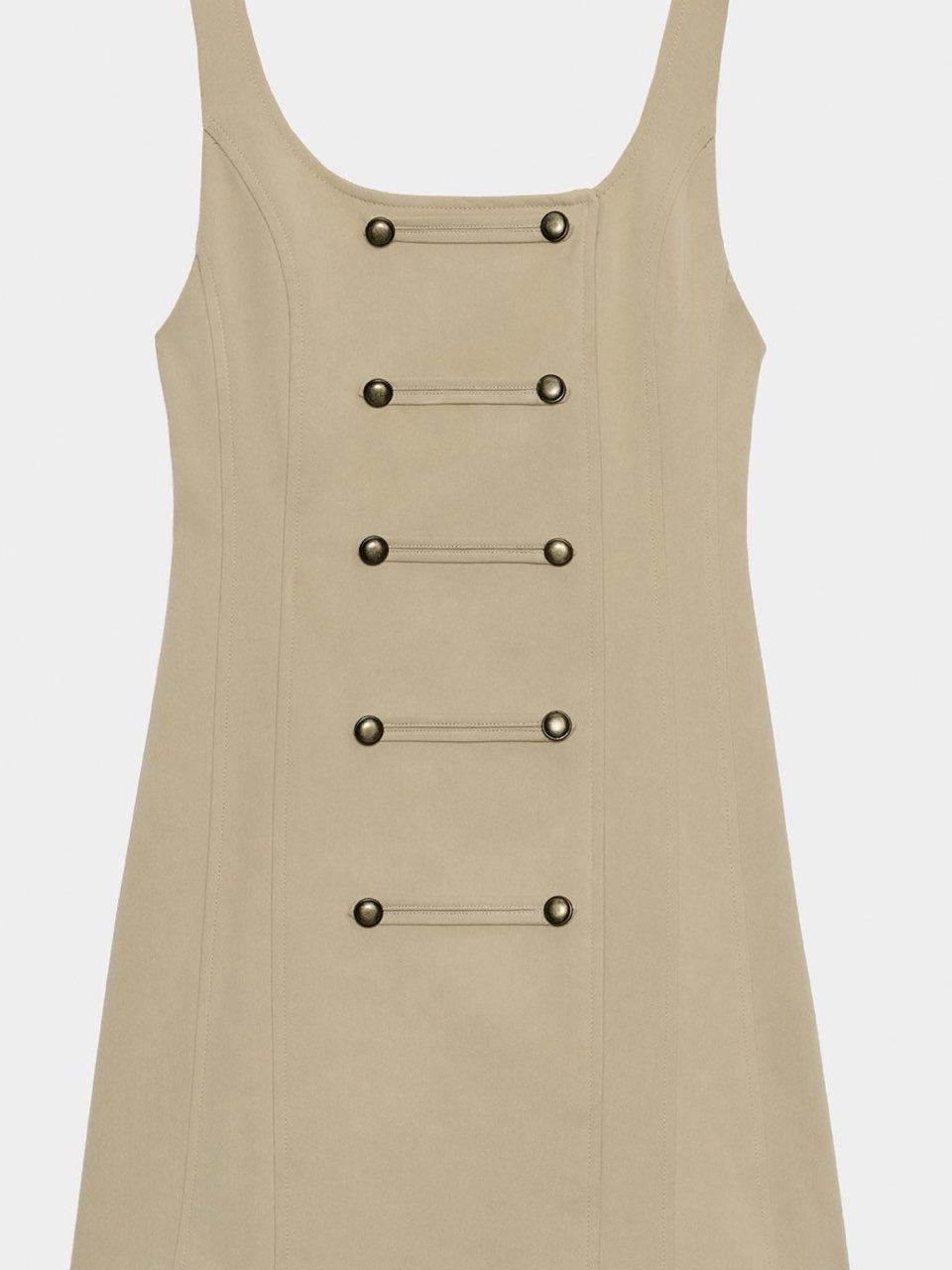 Beige Button-Detail Mini Dress