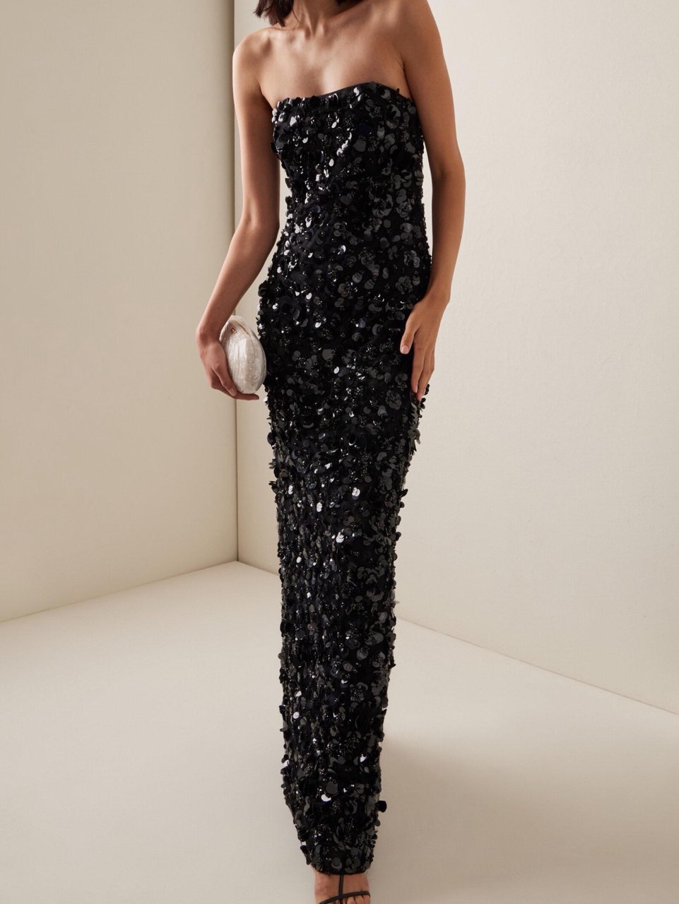 Black Sequin Strapless Gown