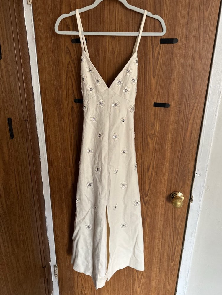 Embellished Cream Midi Slip Dress