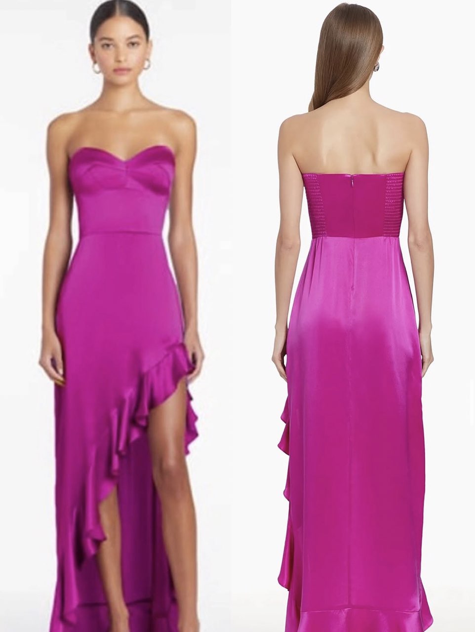 Fuchsia Ruffled High-Low Maxi Dress