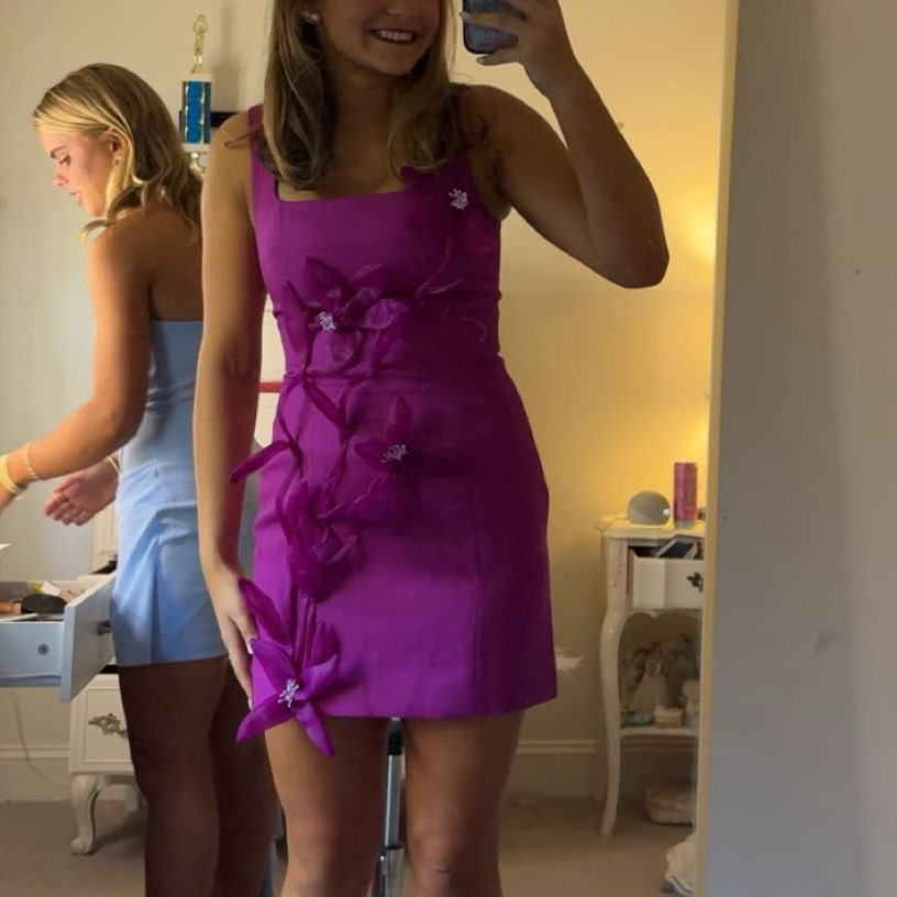 Magenta Floral Applique Mini Dress