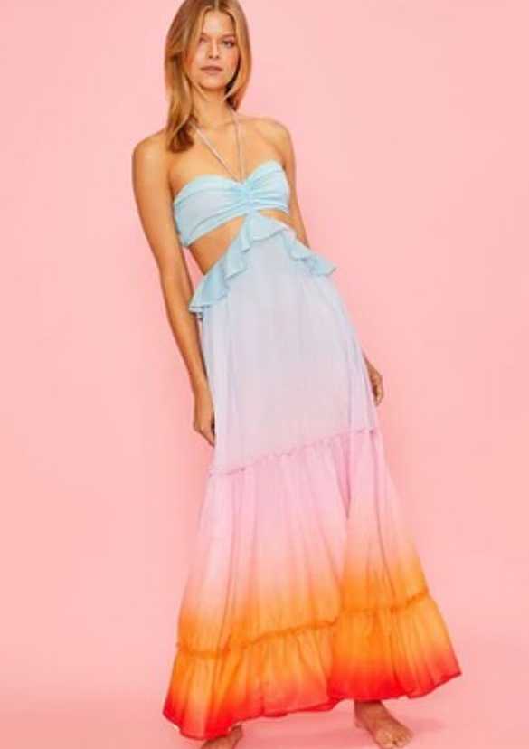 Ombre Cutout Halter Maxi Dress