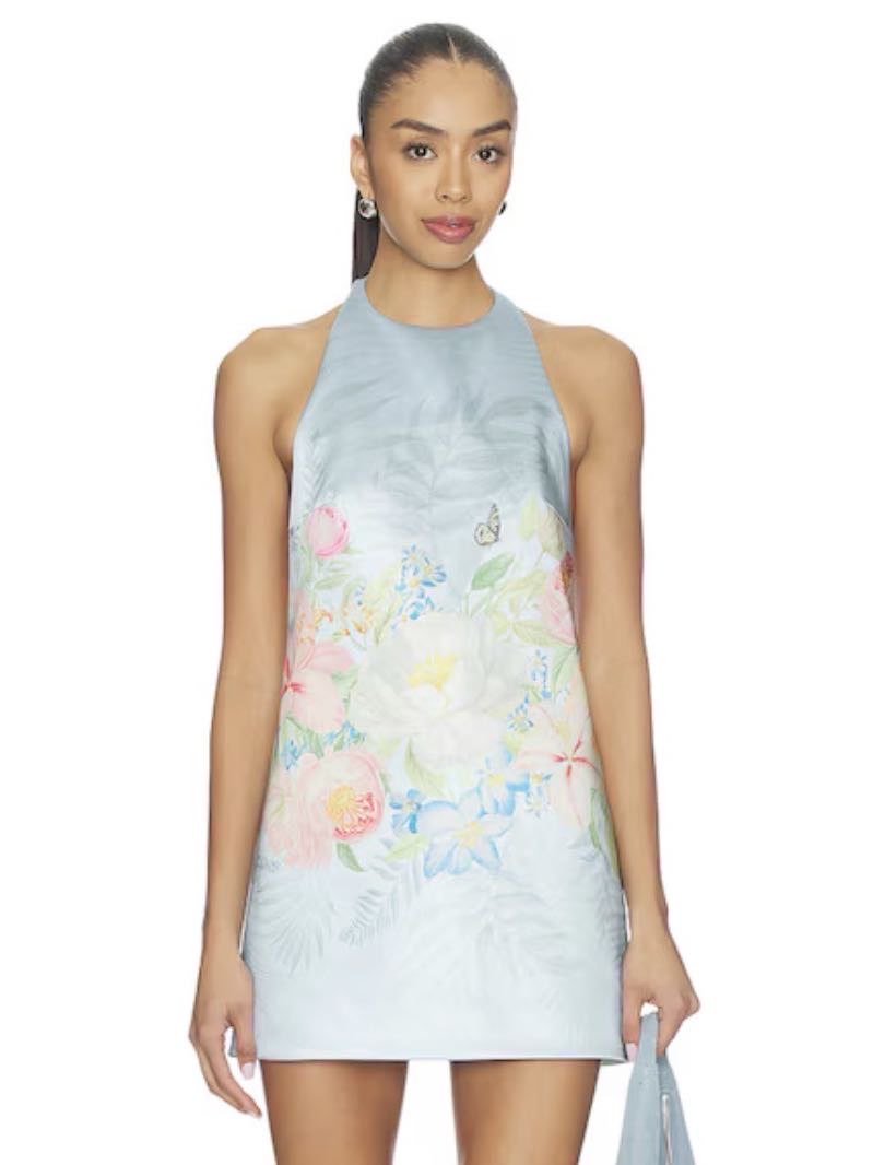 Blue open back mini dress