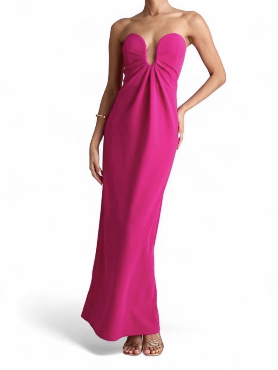 Fuchsia Strapless Sweetheart Maxi Dress
