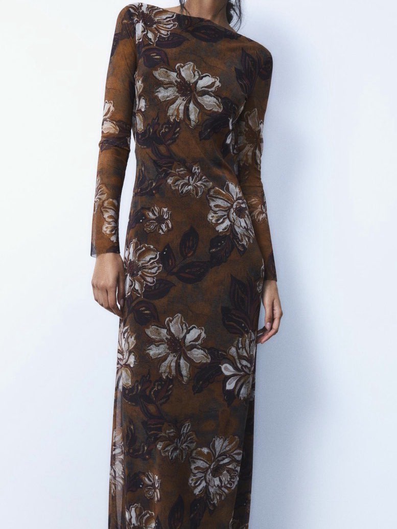 ZARA printed tulle maxi dress