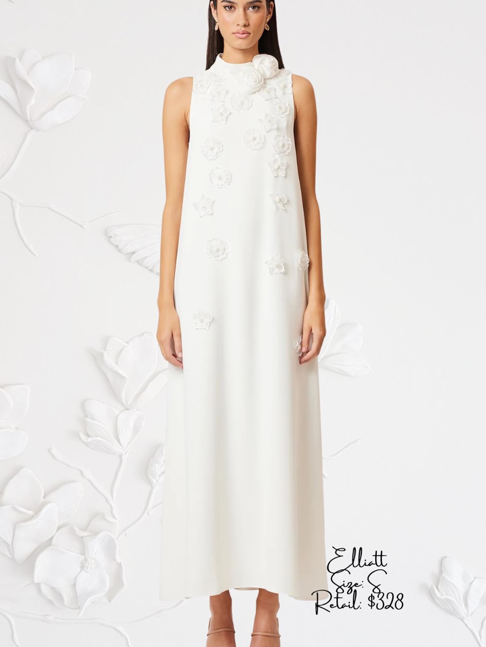 White Floral Applique Maxi Dress