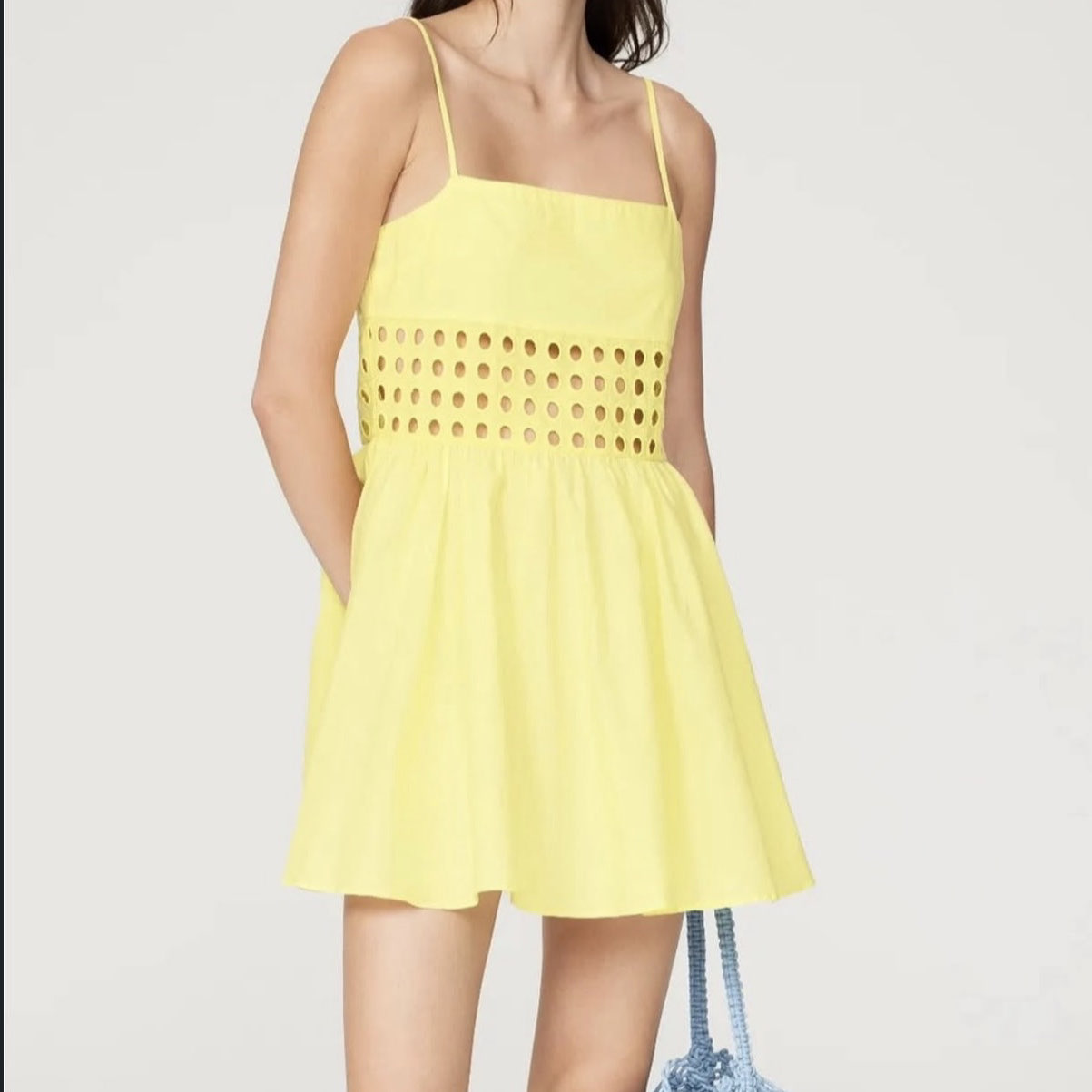 Solid and stripes Yellow Cut-Out Mini Dress